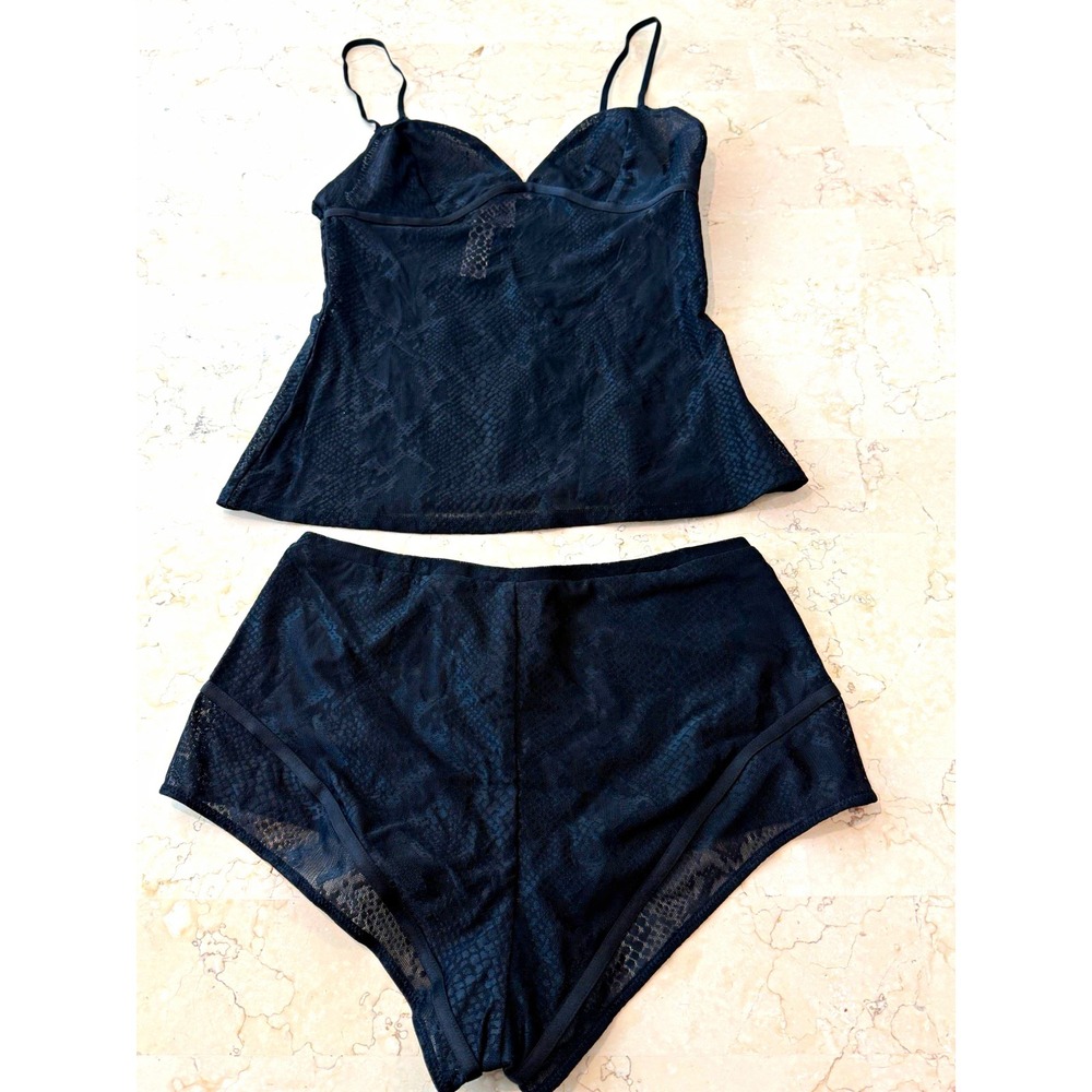 Victoria's Secret Black Snake Print Sheer Mesh Camisole & Panty 2-Piece Set XS